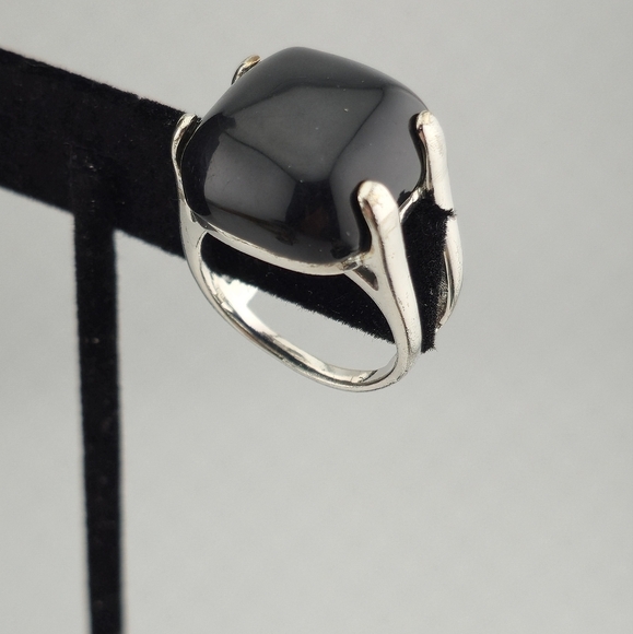 Sterling Silver Modernist Black Onyx Statement Ring Size 8.5 - Picture 9 of 10